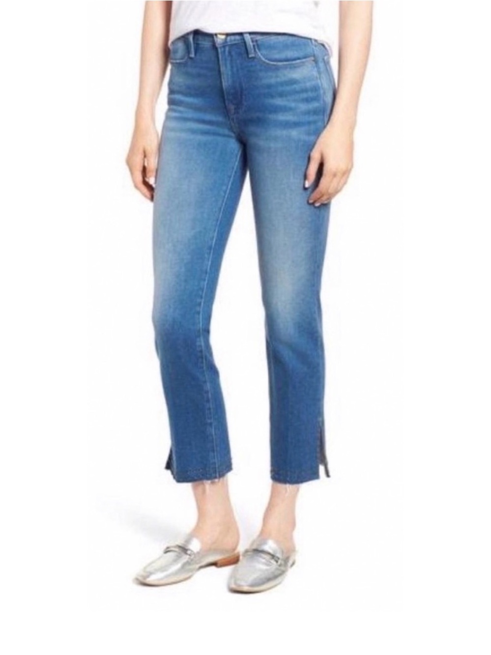 FRAME Le High Studded Raw Hem Ankle Straight Jeans Leopold Wash Size 28